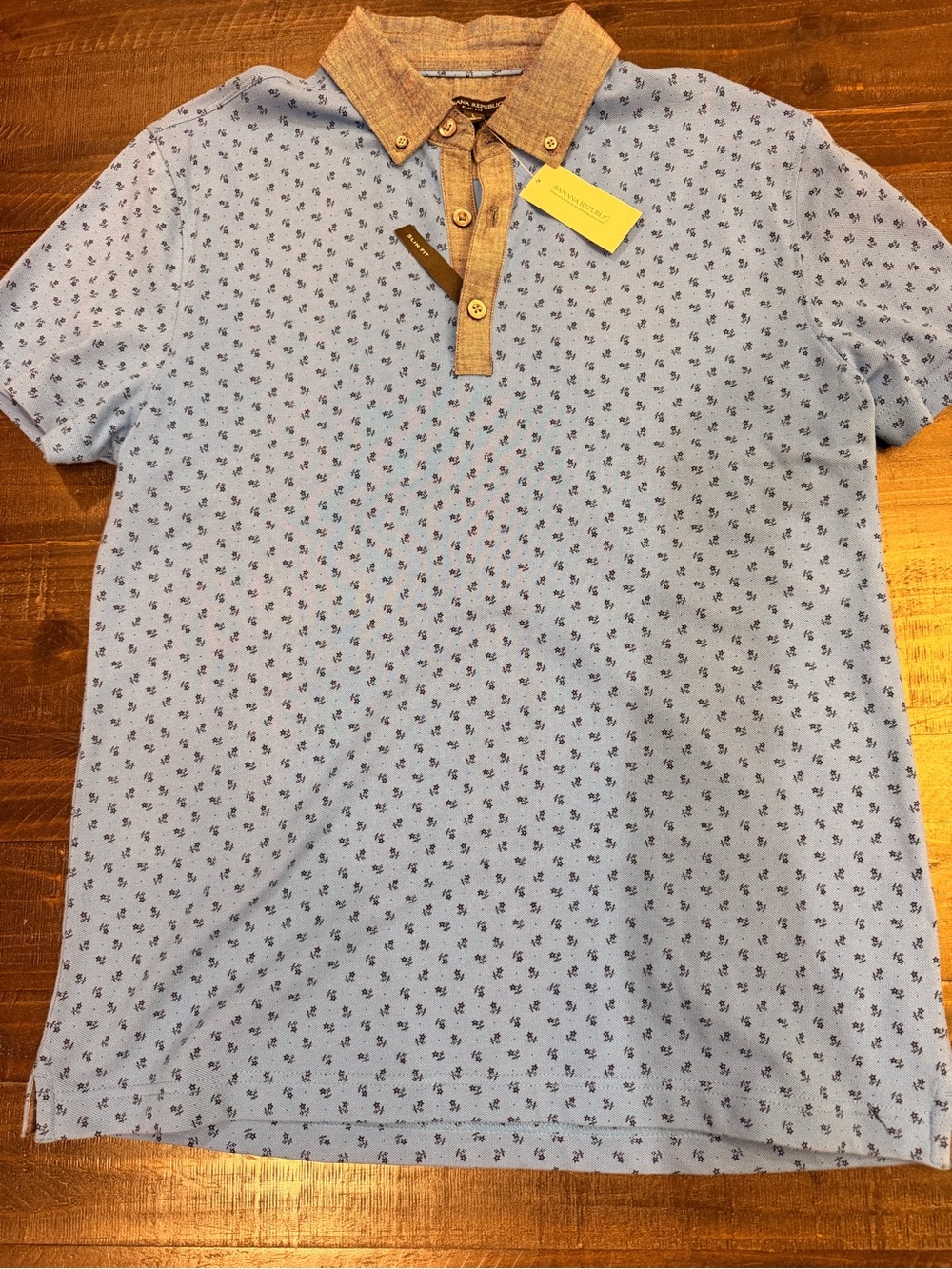 Banana Republic Blue Polo with Gray Contrast Collar, NWT Large